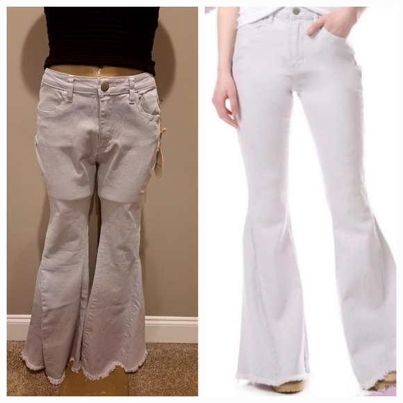 Saints & Hearts Wide Bellbottom Grey/Lilac Jeans - Picture 1 of 11